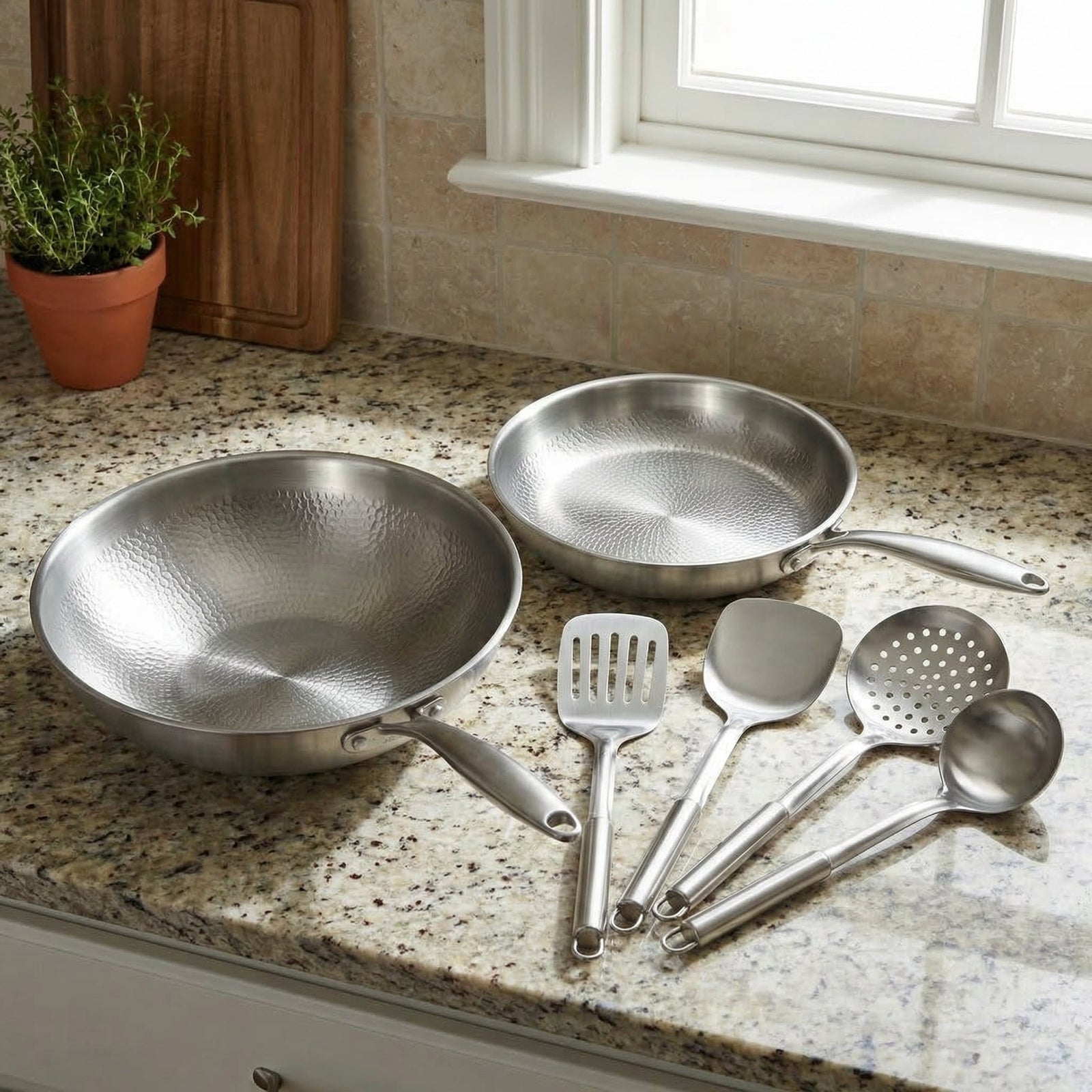 Titanium Wok and Frying Pan Set with Utensils