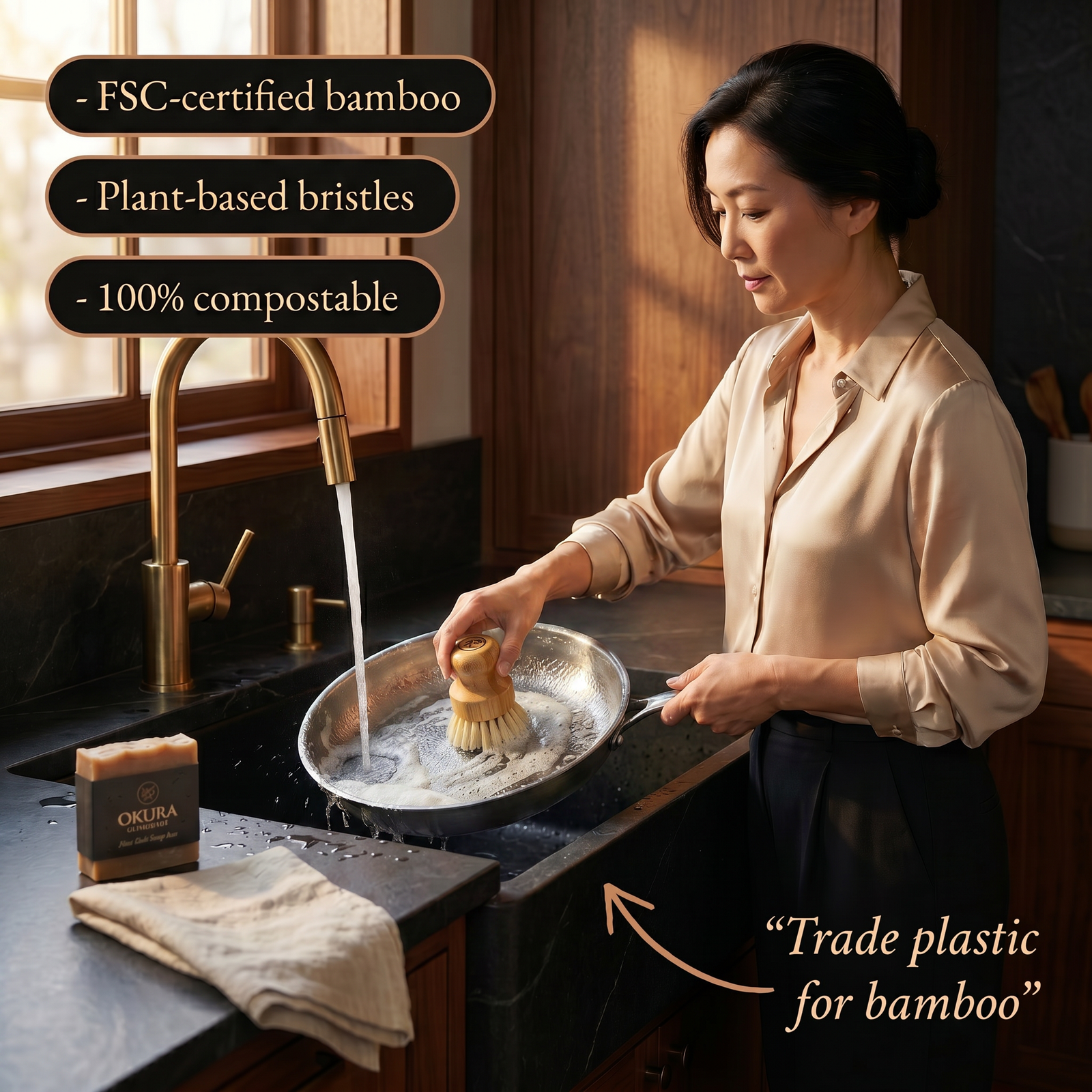 Bamboo Dish Brush, Plastic Free