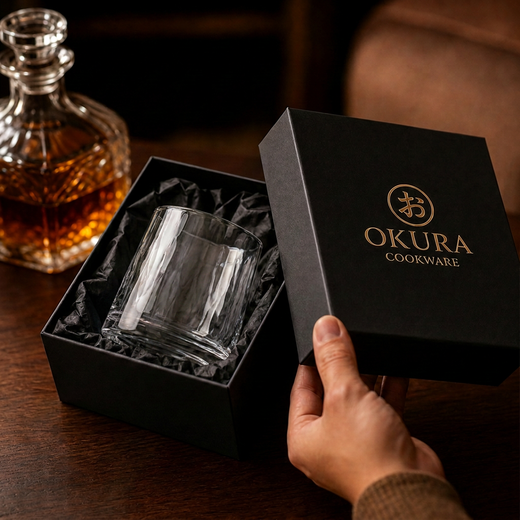 Etched Crystal Whisky Glass with Wooden Box